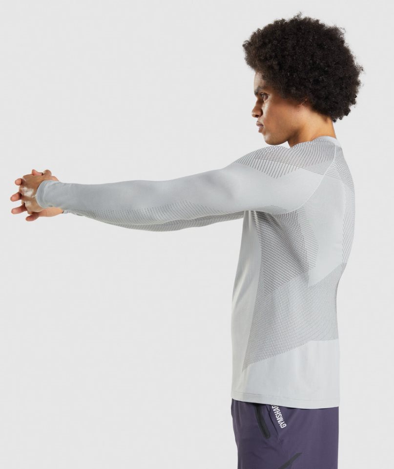 Men's Gymshark Apex Seamless Long Sleeve T-Shirts Light Grey | NZ 1DAUJF